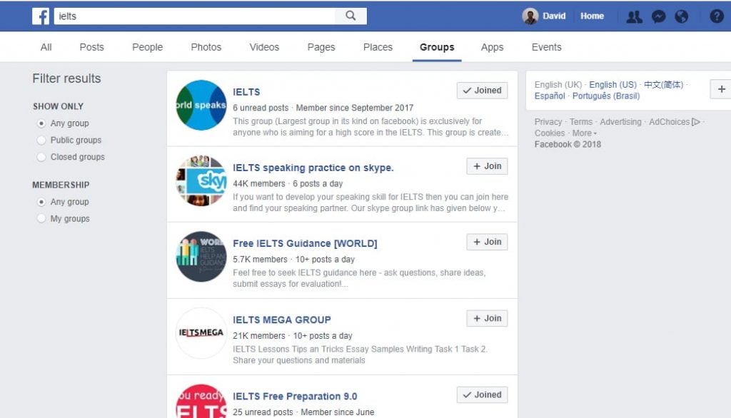 ielts on facebook