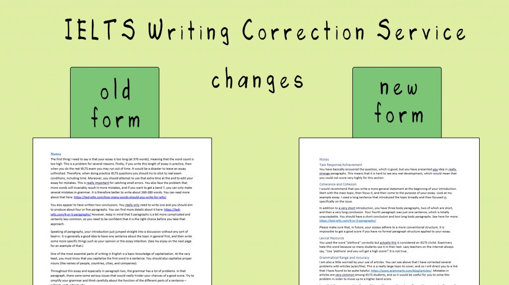changes to writing correction